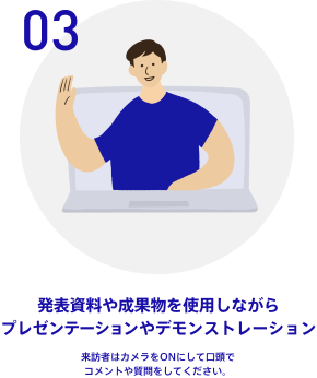 発表資料や成果物を使用しながらプレンゼンテーションやデモンストレーション